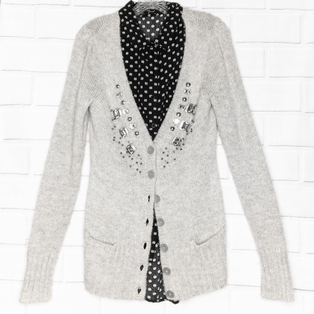 EXPRESS》Gem Embelished Silver Sweater•Buttons